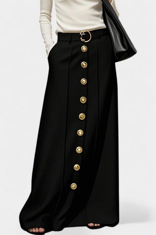 Ada Front Button Casual Skirt with Side Pockets