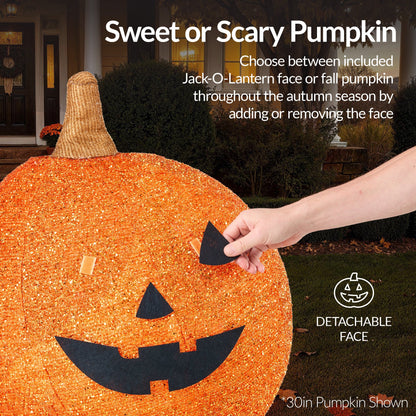2pc Lighted Pop-Up Outdoor Halloween Holiday Pumpkin Set w/ 130 LED Lights