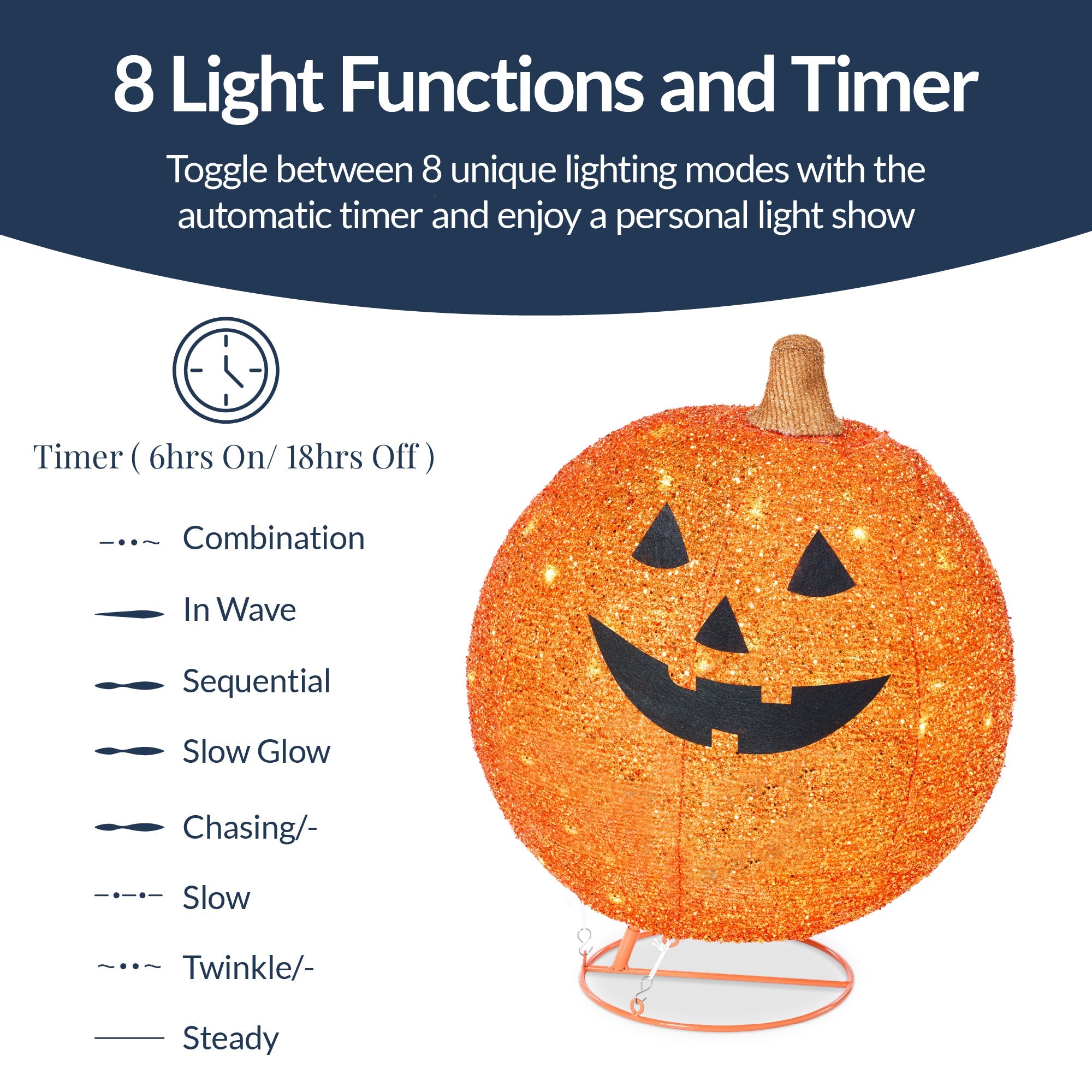 2pc Lighted Pop-Up Outdoor Halloween Holiday Pumpkin Set w/ 130 LED Lights