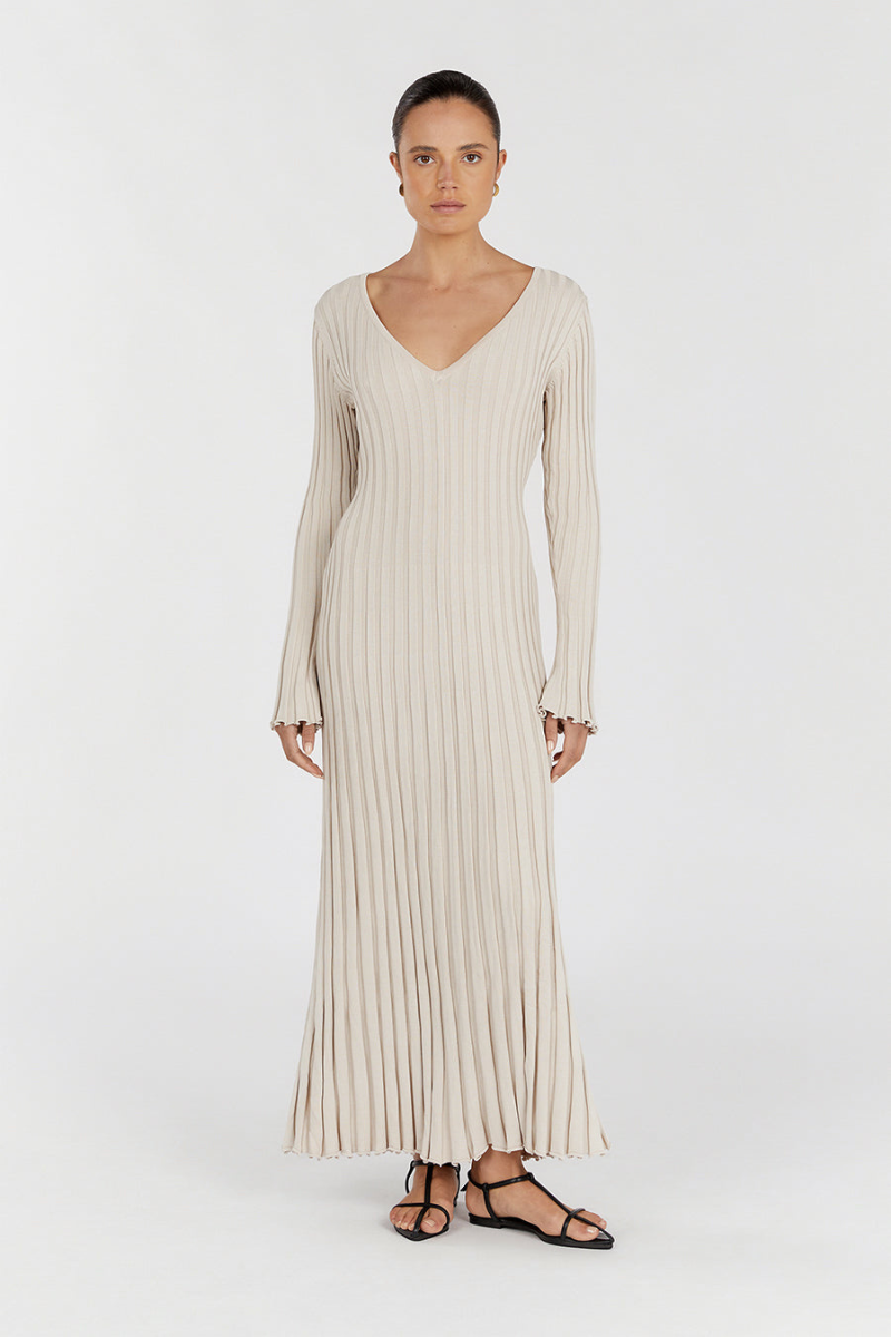 Darla Adjustable Belted Midi Ribbed Knit Dress