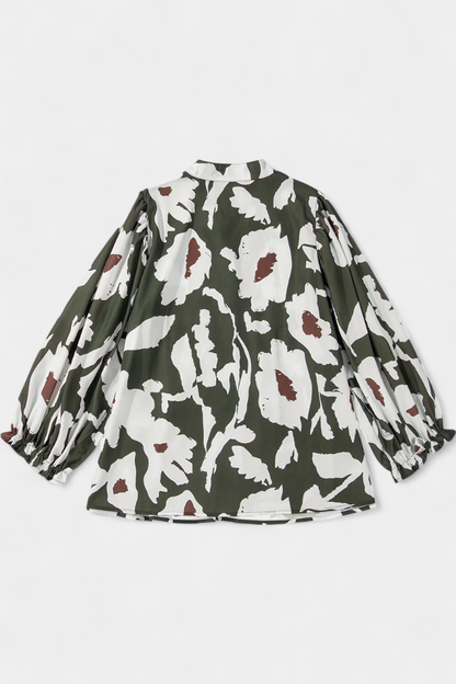 Filomena Relaxed Blouse with Puff Sleeves and Abstract Floral Design