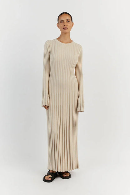 Darla Adjustable Belted Midi Ribbed Knit Dress