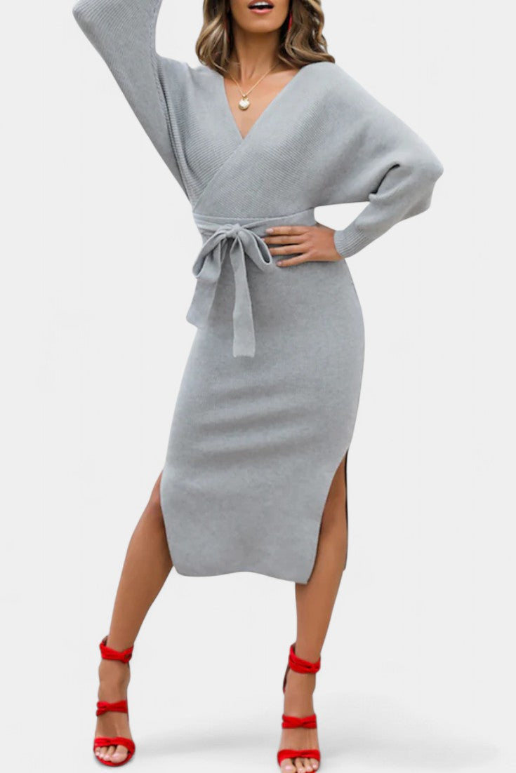 Coriselle Backless Knit Midi Dress with Lace-Up Detail