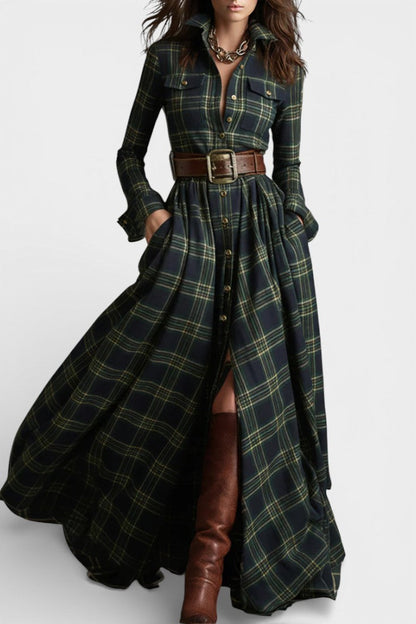 Eustellia Long Checkered Dress with Vintage Ethnic Flair