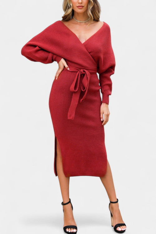 Coriselle Backless Knit Midi Dress with Lace-Up Detail
