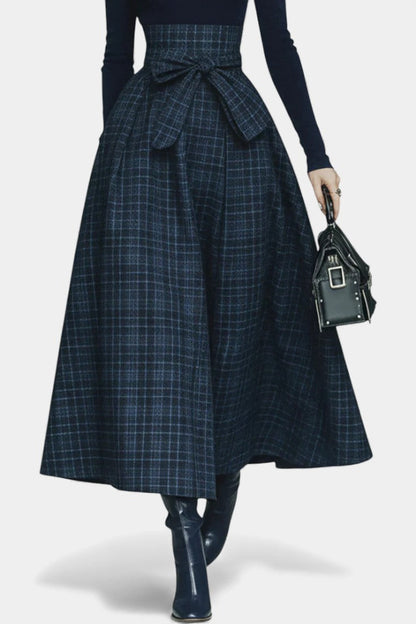 Angelika Night Blue High Neck Set with Checkered Skirt