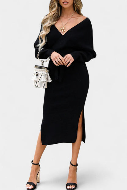 Coriselle Backless Knit Midi Dress with Lace-Up Detail