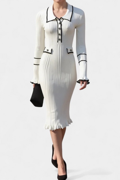 Jamila Polo Collar Knit Dress with Chic Ruffles