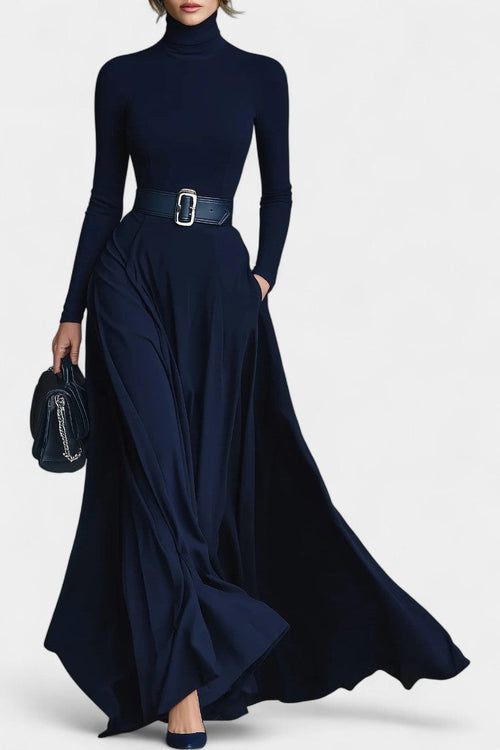 High-Collared Long Knit Robe with Flared Design