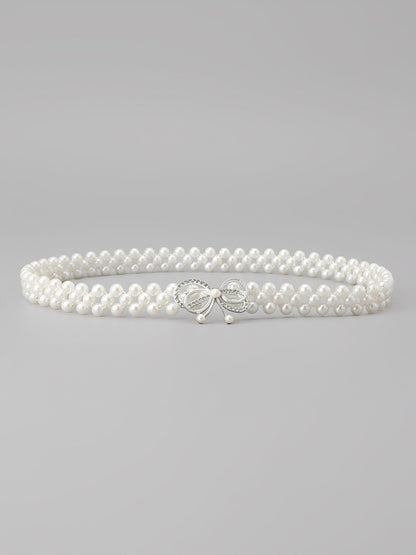 Set of 2 Women's Imitation Pearl and Rhinestone Chain Belts